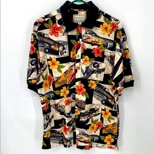 Vintage Hawaiian Shirt War Planes Pin-Up Girls Floral